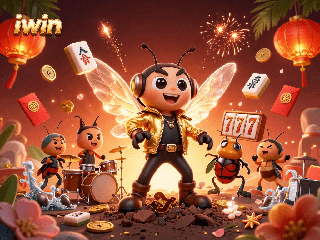 Engage with iwin in a vibrant 3D casino scene featuring colorful characters and dynamic game elements.