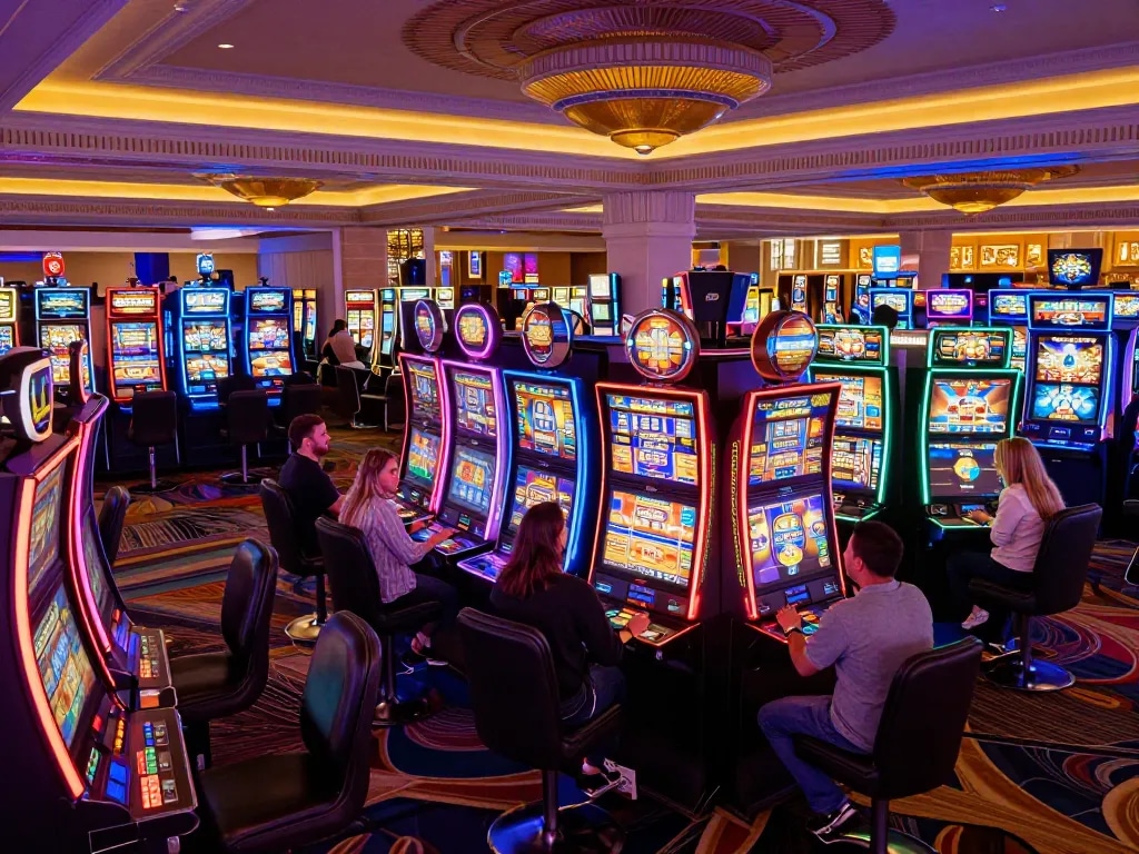 Coba keberuntungan Anda di mesin slot dalam suasana meriah kasino Paris Las Vegas.