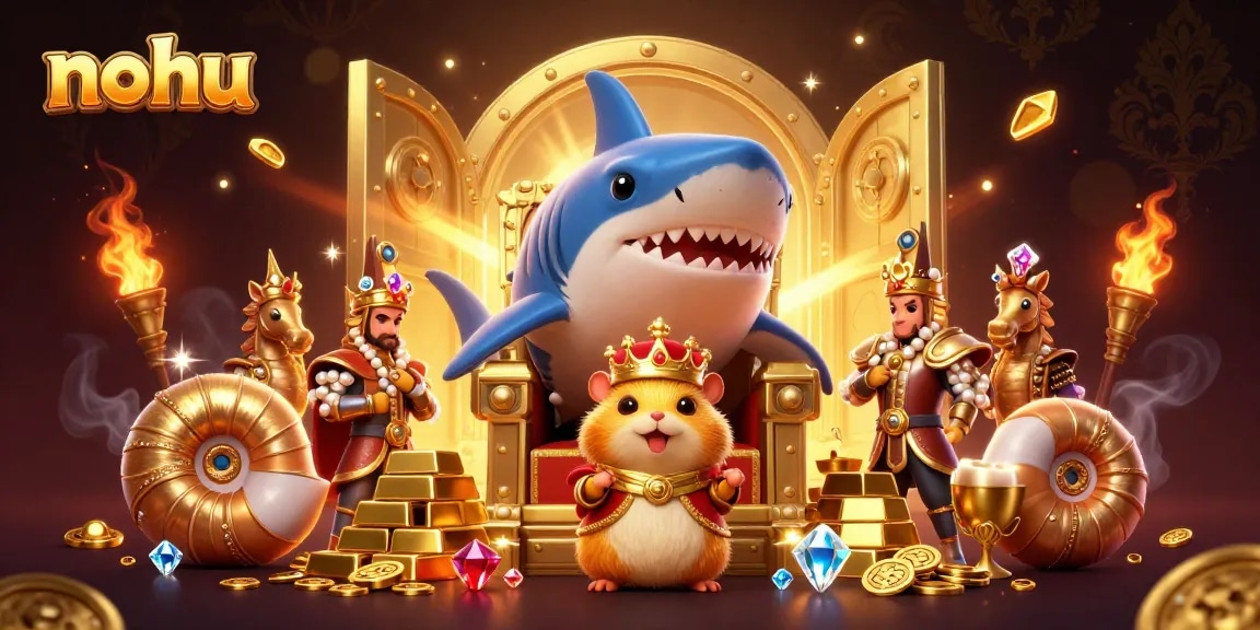 Join the fierce golden hamster king "nohu" as he rules over treasure and excitement in a vibrant casino adventure.