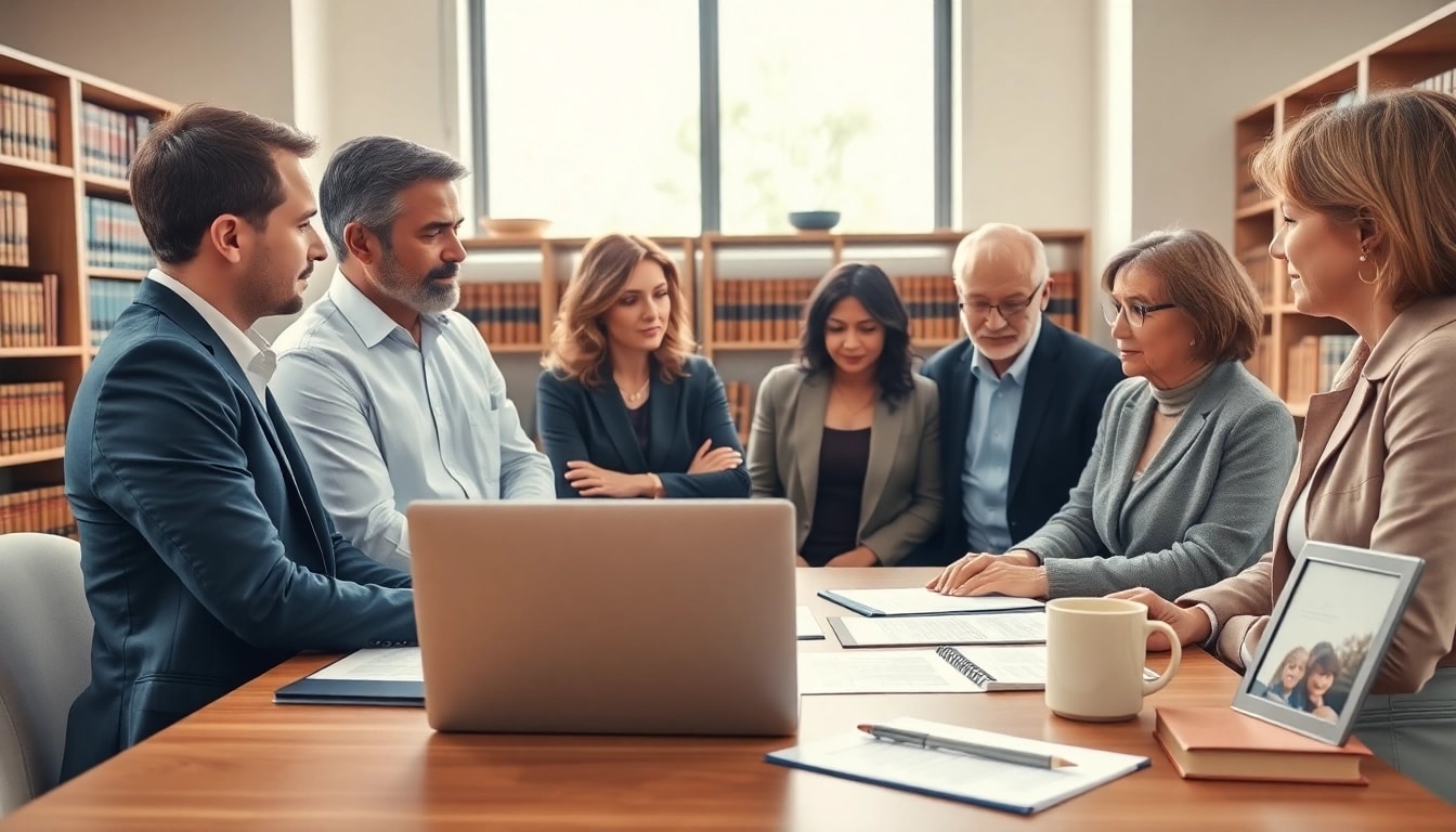 Estate Planning consultation with a diverse group in a professional office setting.