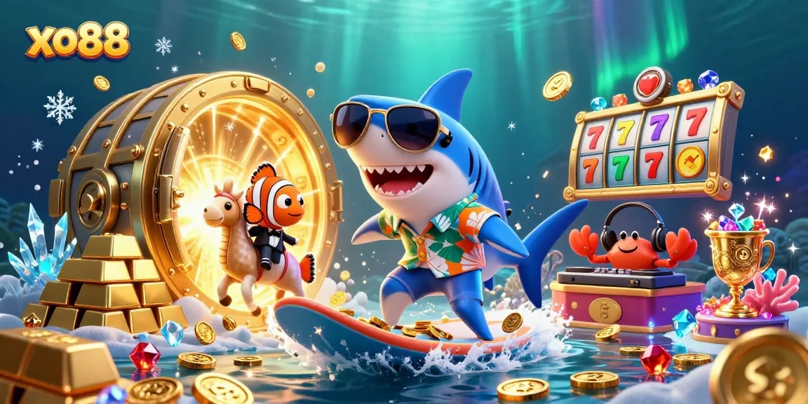 Experience the thrill of xo88 with vibrant illustrations of casino elements and dynamic characters.
