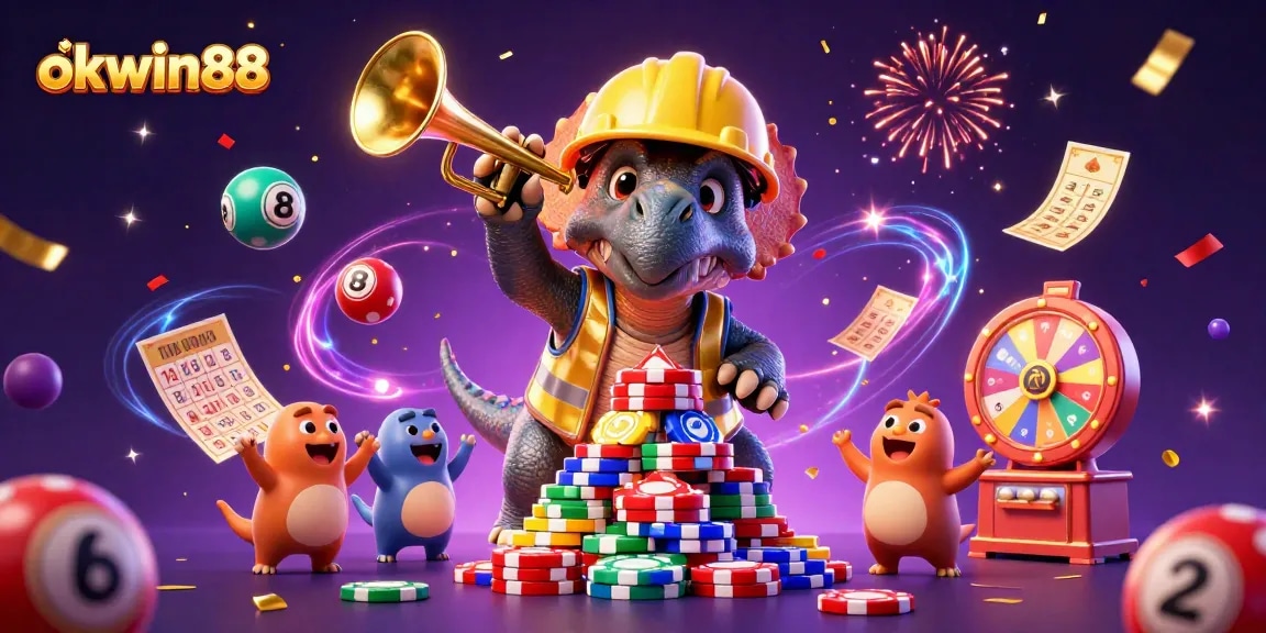 Engage in exciting games at okwin88 with vibrant casino elements and playful characters.