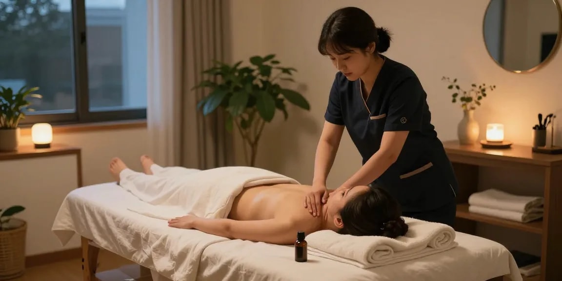 남양주출장마사지 service in a cozy home environment, therapist giving a professional massage.