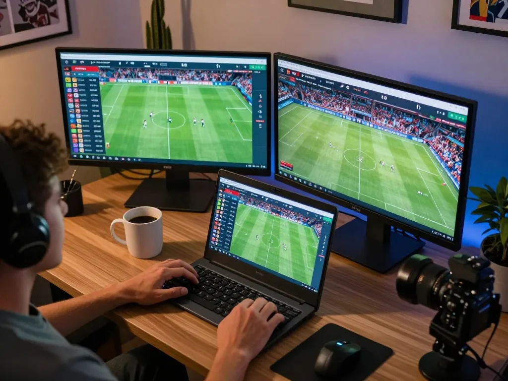 Analyze lịch thi đấu bóng đá with multiple screens for strategic sports betting.