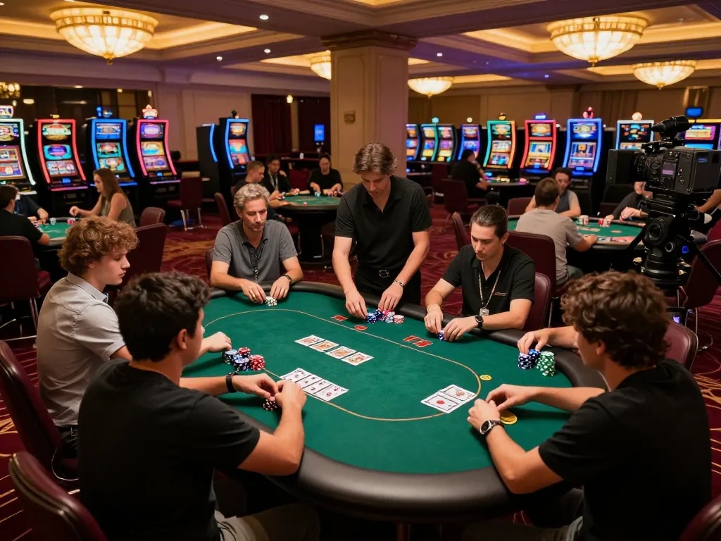 Nha cai uy tin poker players engaging in strategy at a premium casino table