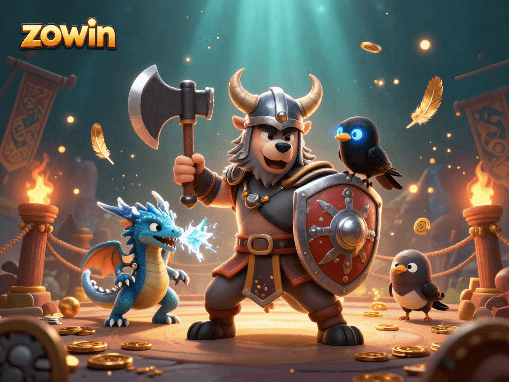 Engage in thrilling action with the Viking wolf warrior in zowin's epic casino battle.