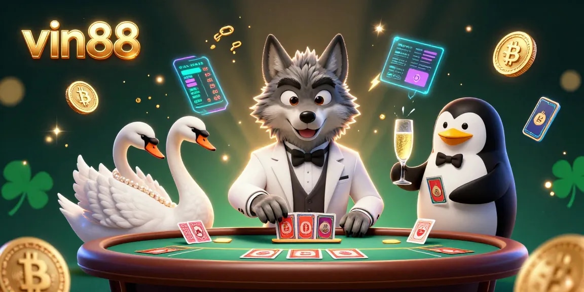Join the action at vin88 with a lively baccarat scene filled with vibrant crypto elements.