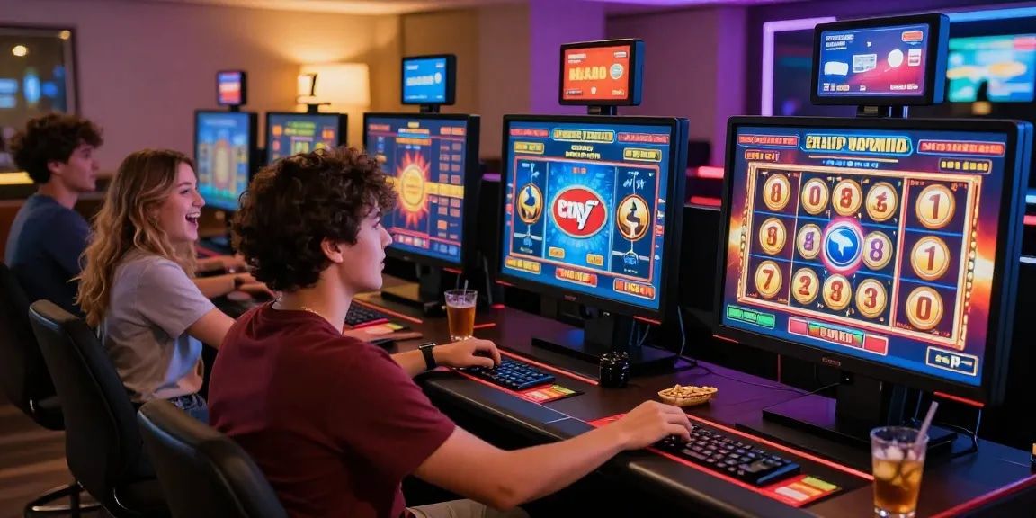 Engaged players enjoying games at casinos that accept credit cards, showcasing vibrant online casino atmosphere and exciting game options.