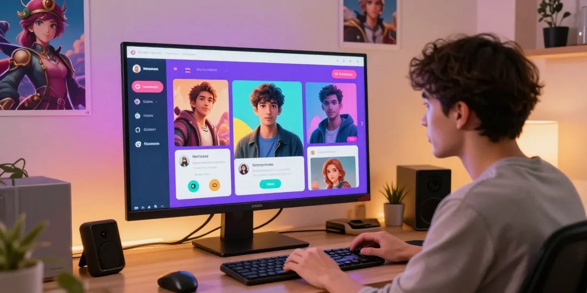 Engaging user interacting with character AI NSFW chat platform in vibrant workspace
