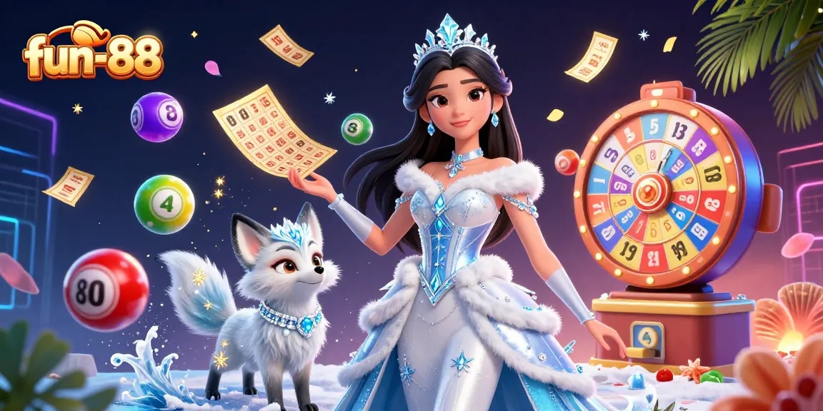 Engage with fun-88’s exciting range of lottery games, highlighted in a vibrant 3D illustration.