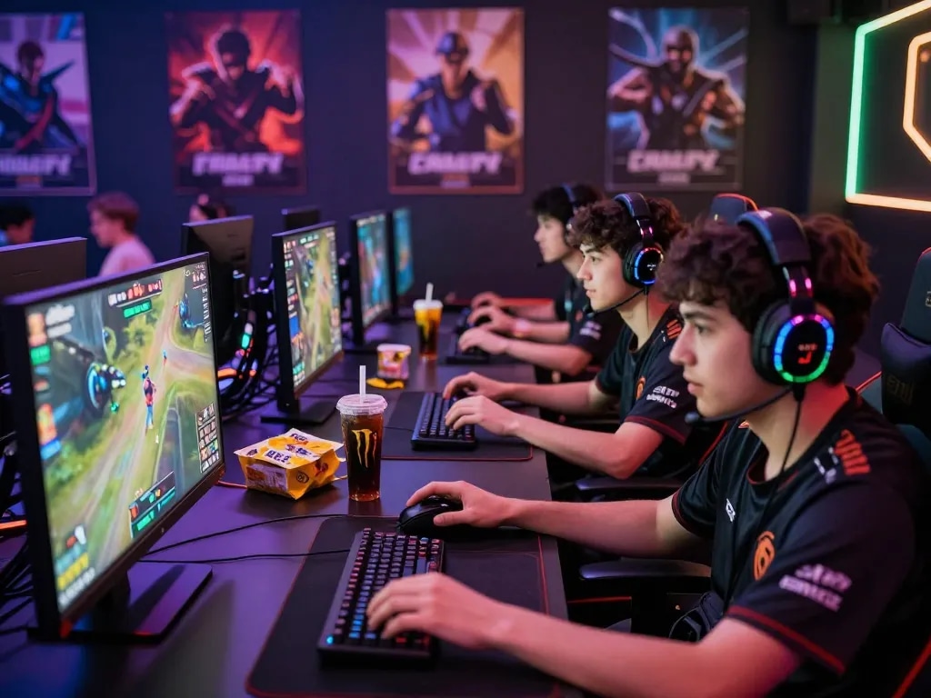 nổ hũ hubet88 esports gaming event with players in action and vibrant atmosphere.