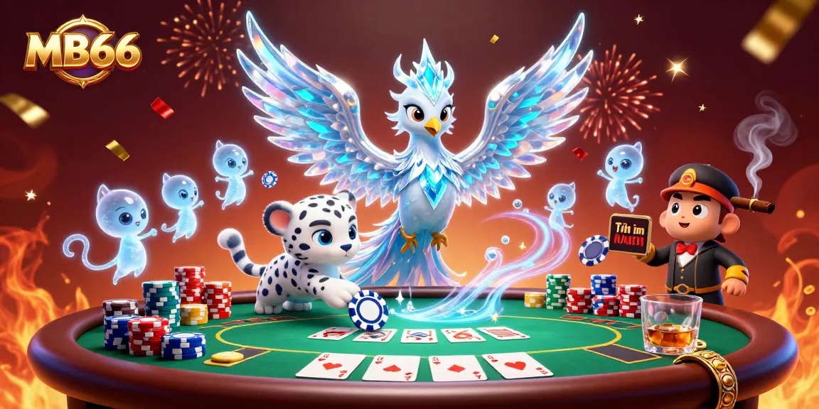 Experience thrilling games at MB66 with an ice phoenix, mystical toys, and vibrant casino elements.