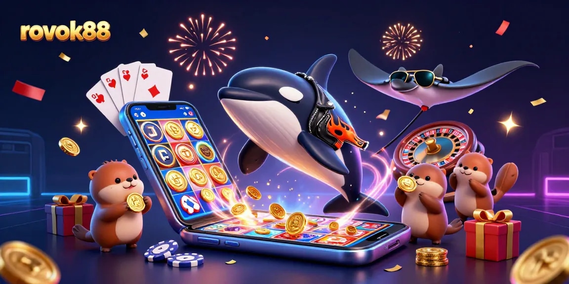 Experience thrilling gaming action with rokok88's vibrant and dynamic casino scene featuring animated sea creatures.