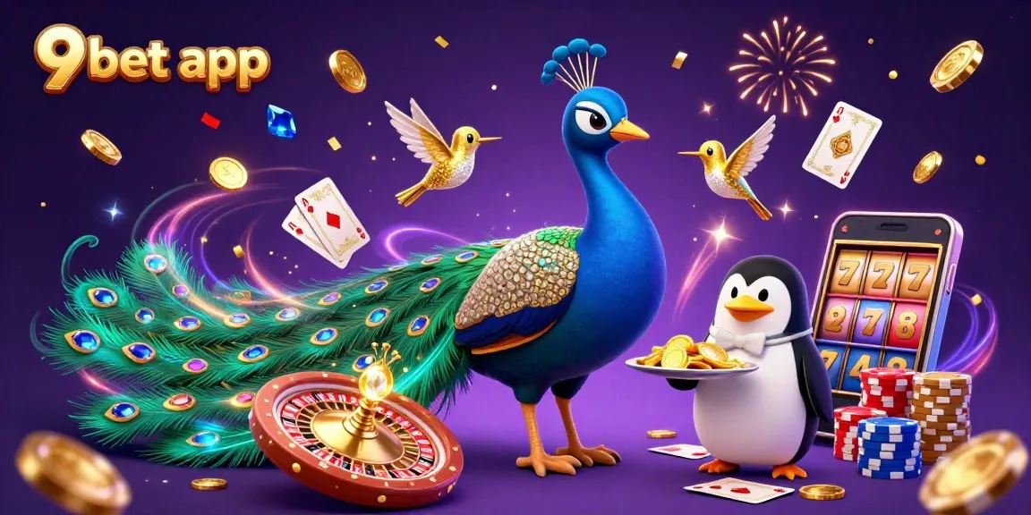 Bet big with the 9bet app using vibrant casino themed illustration showcasing gaming elements.