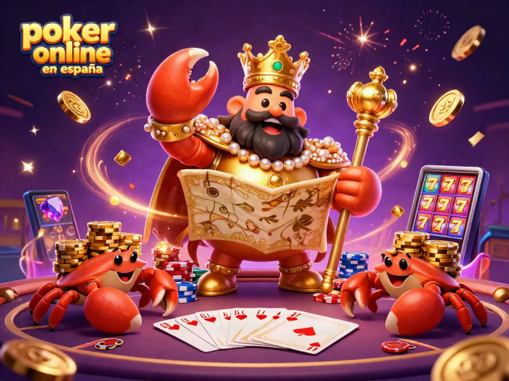 Juega al poker online en España con estilo en esta ilustración vibrante y festiva.