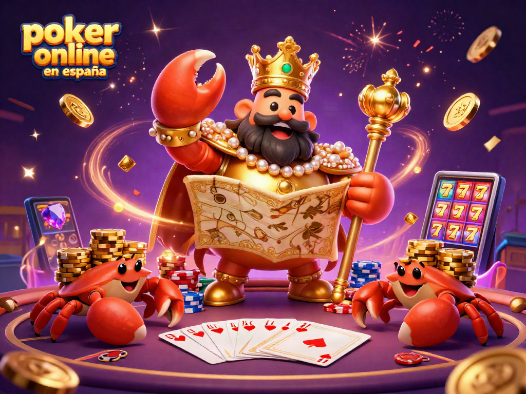 Juega al poker online en España con estilo en esta ilustración vibrante y festiva.