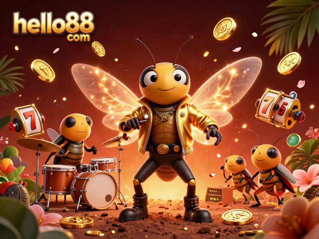 Celebrate your winning moments at hello88 com with a lively 3D casino scene featuring a rock star and dynamic game elements.