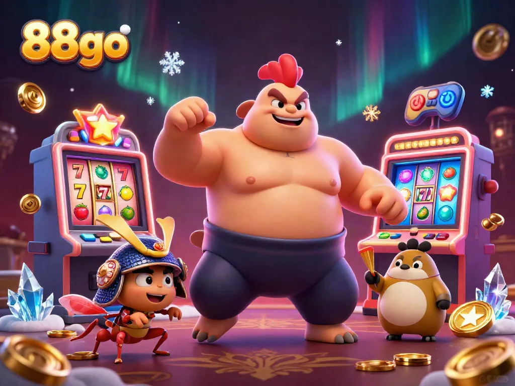 Engage with the exciting 88go casino scene featuring a powerful sumo wrestler and a fierce samurai cricket.