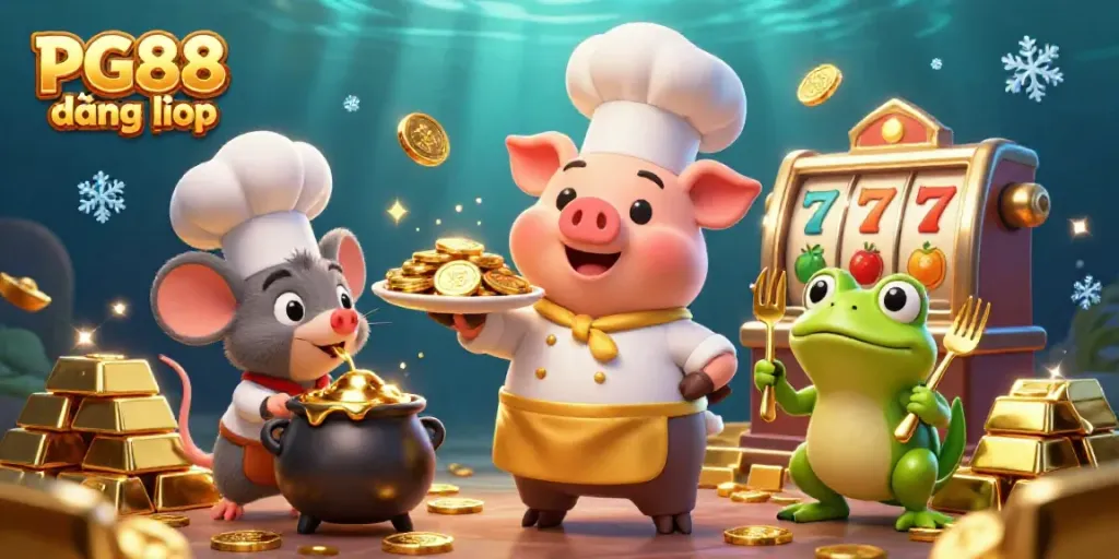 Engage in gaming excitement with PG88 đăng nhập, featuring vibrant characters and gold coins.
