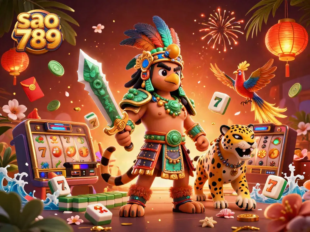 Experience thrilling wins at sao 789 casino with vibrant illustrations of 3D characters and dynamic gaming elements.