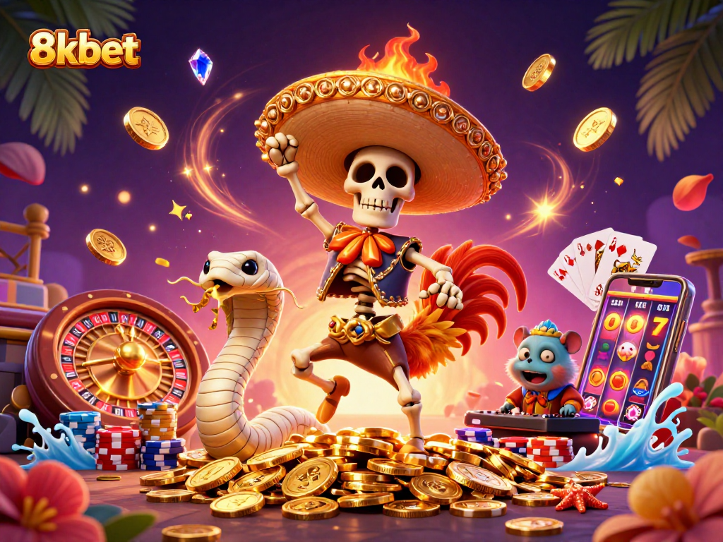 Experience thrilling games at 8xbet with lively characters and vibrant casino elements!