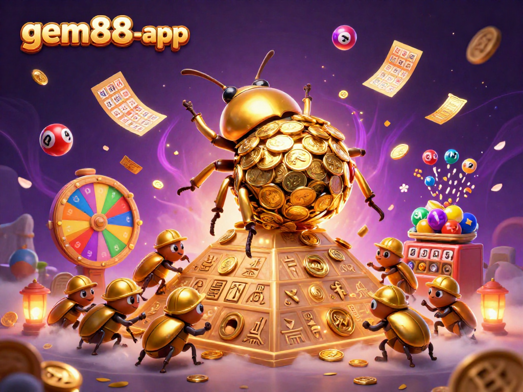 Join the excitement with gem88-app's dynamic lottery scene filled with colorful elements.