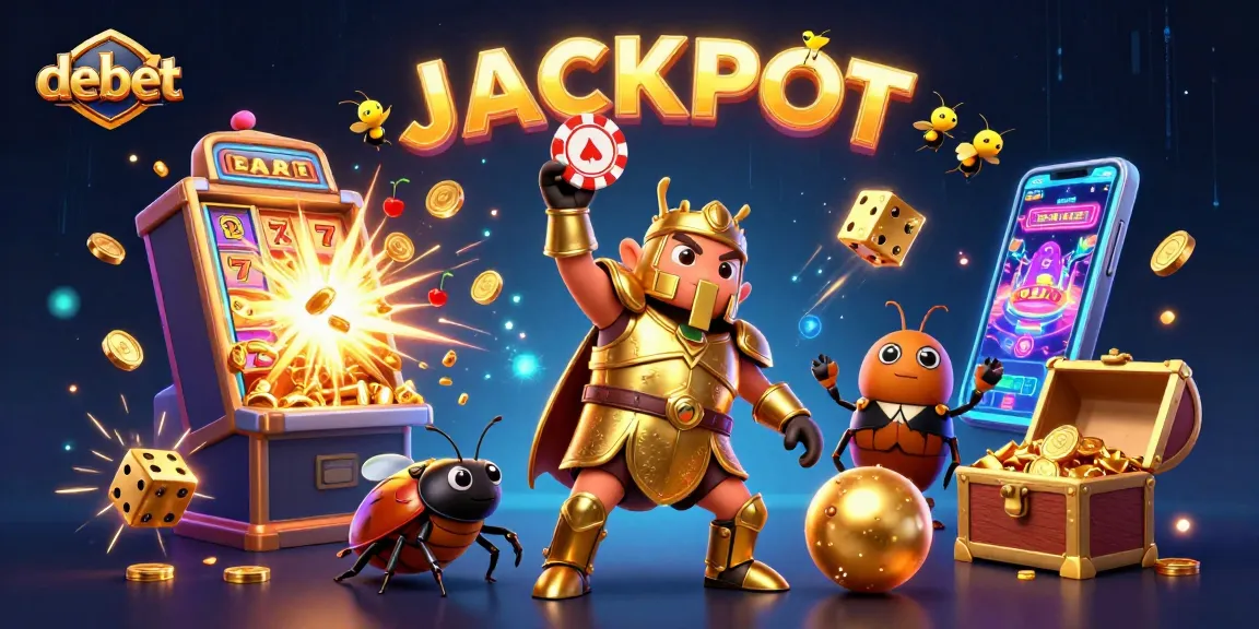 Experience the excitement of debet with a beetle triumphantly lifting a poker chip in a colorful casino scene.