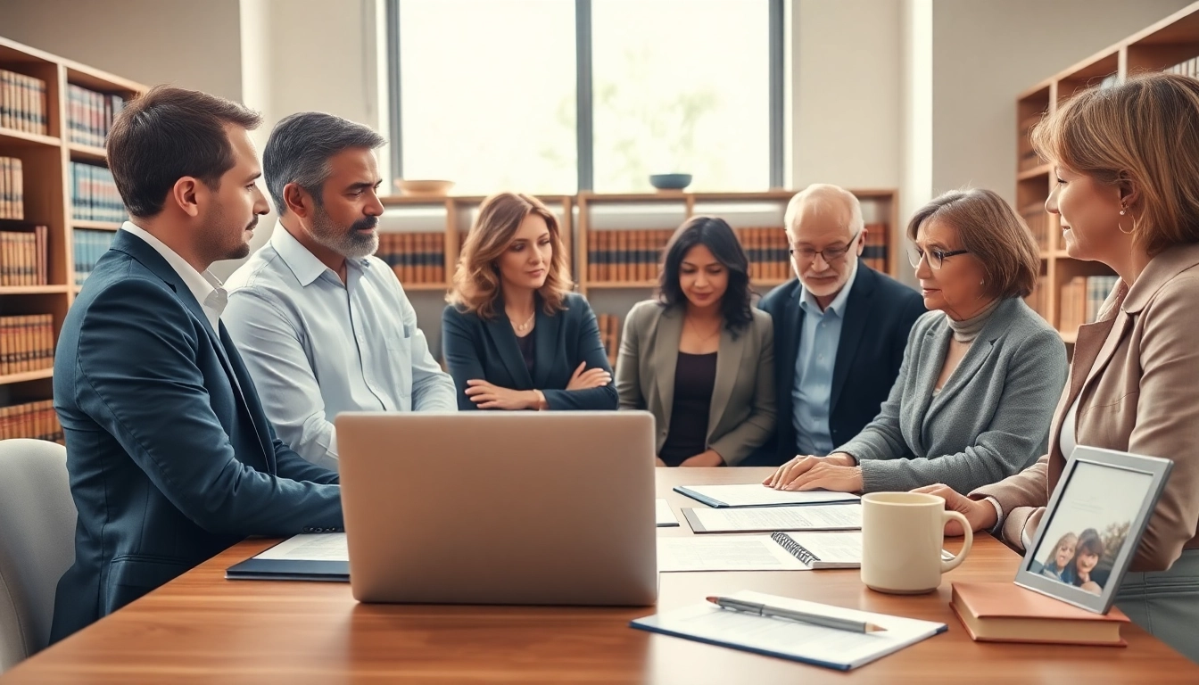 Estate Planning consultation with a diverse group in a professional office setting.