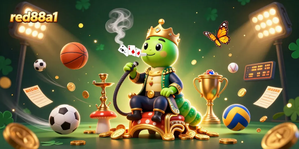 Betting on red88a1: A vibrant 3D cartoon scene featuring gaming symbols and sports elements.