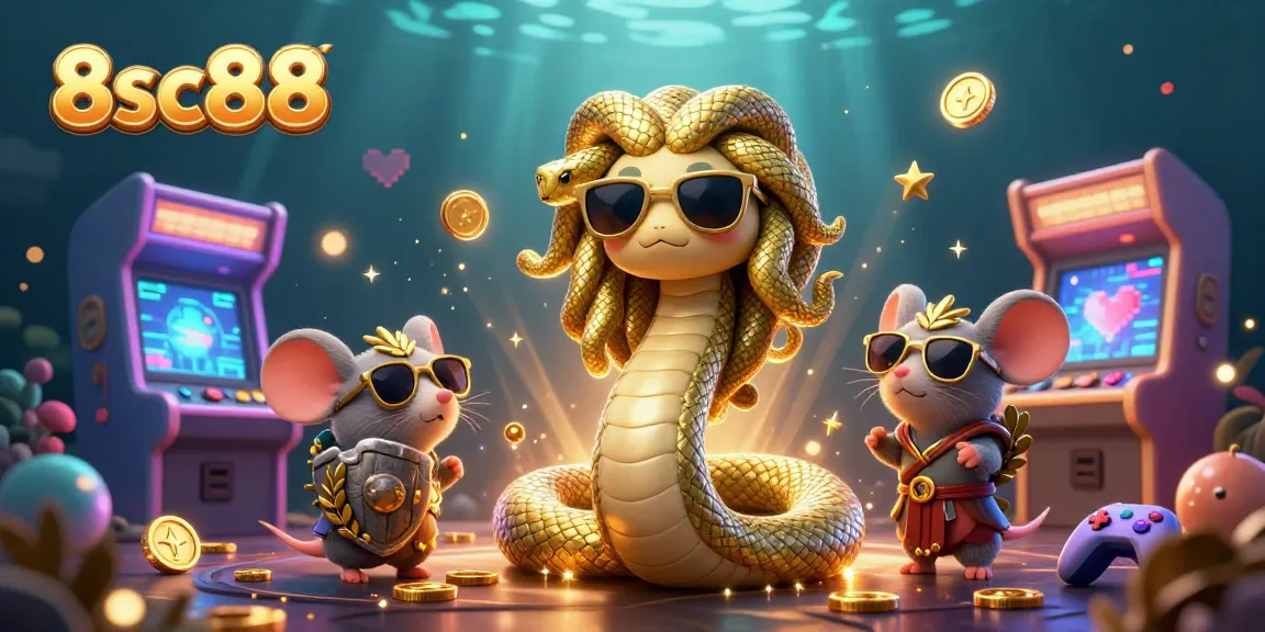 Experience the vibrant gaming atmosphere of 8sc88 with an engaging casino-themed 3D illustration.