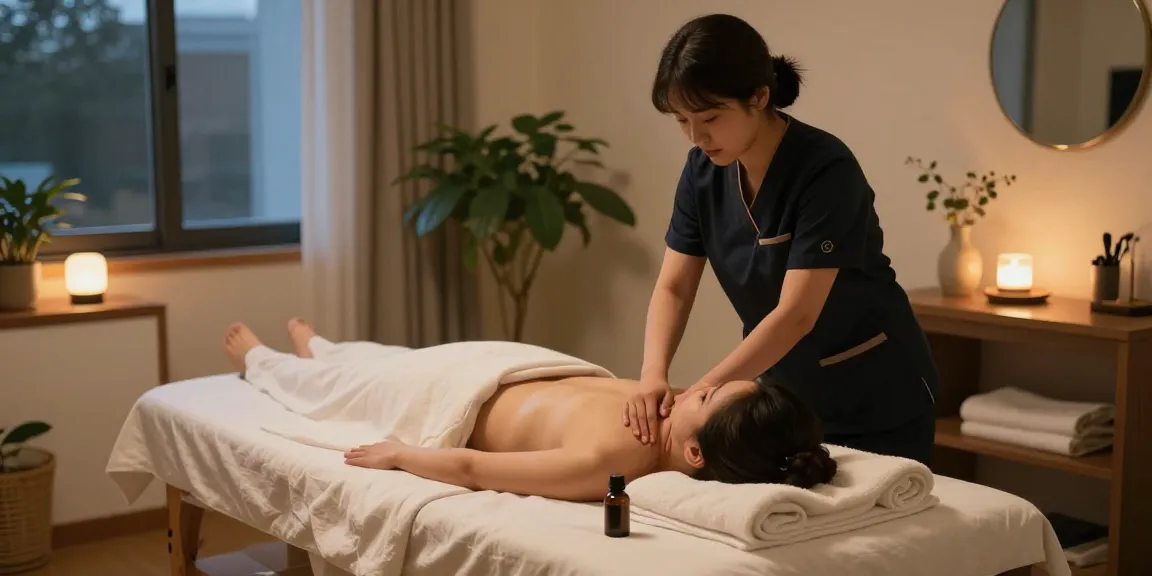 남양주출장마사지 service in a cozy home environment, therapist giving a professional massage.