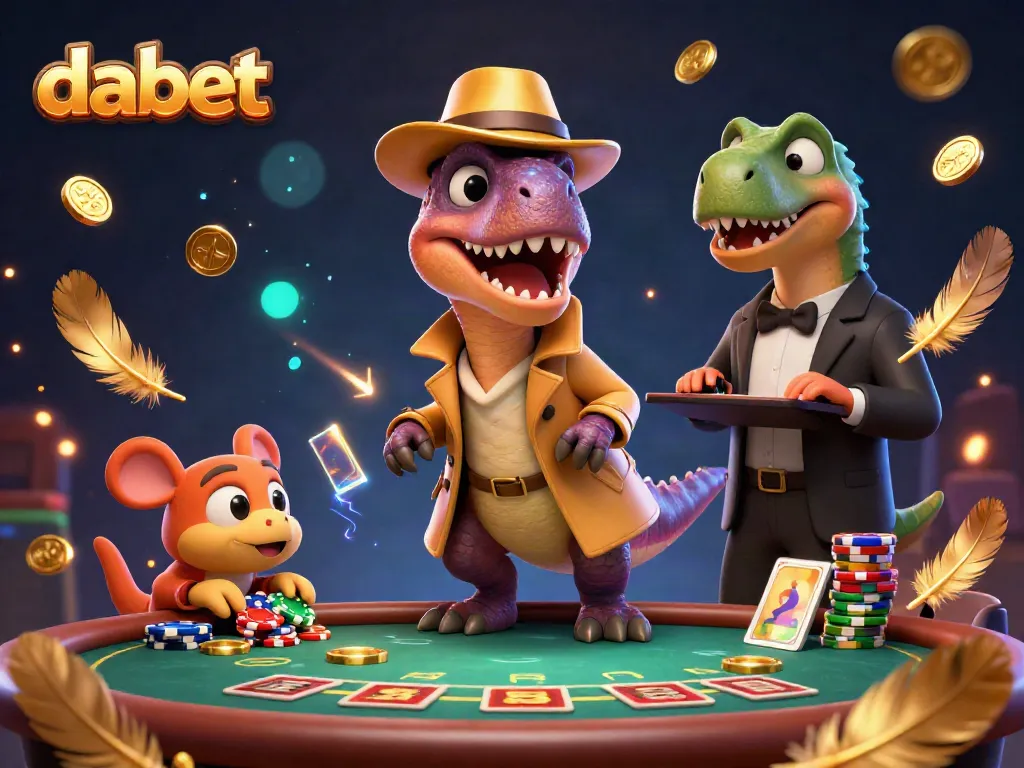 dabet's thrilling blackjack scene features a velociraptor and stegosaurus in a lively casino atmosphere.