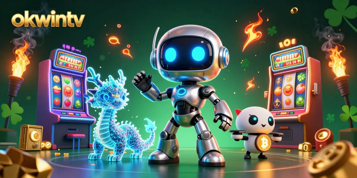 Experience thrilling gaming action with okwintv's vibrant casino illustration featuring engaging slot machines.