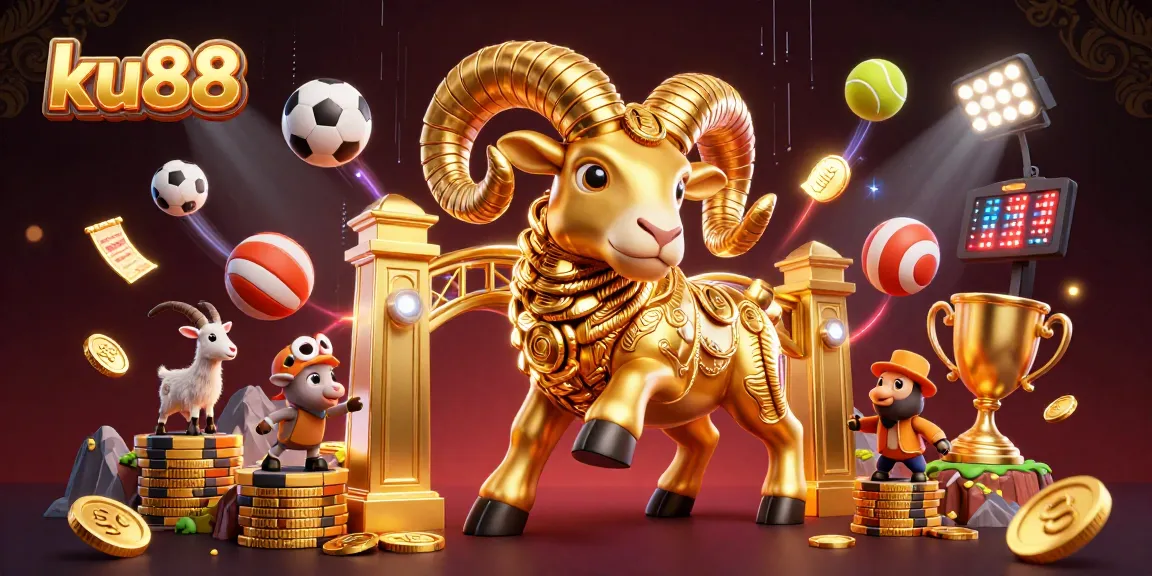 ku88 showcases an electrifying 3D cartoon scene with a golden ram charging the gates of victory.