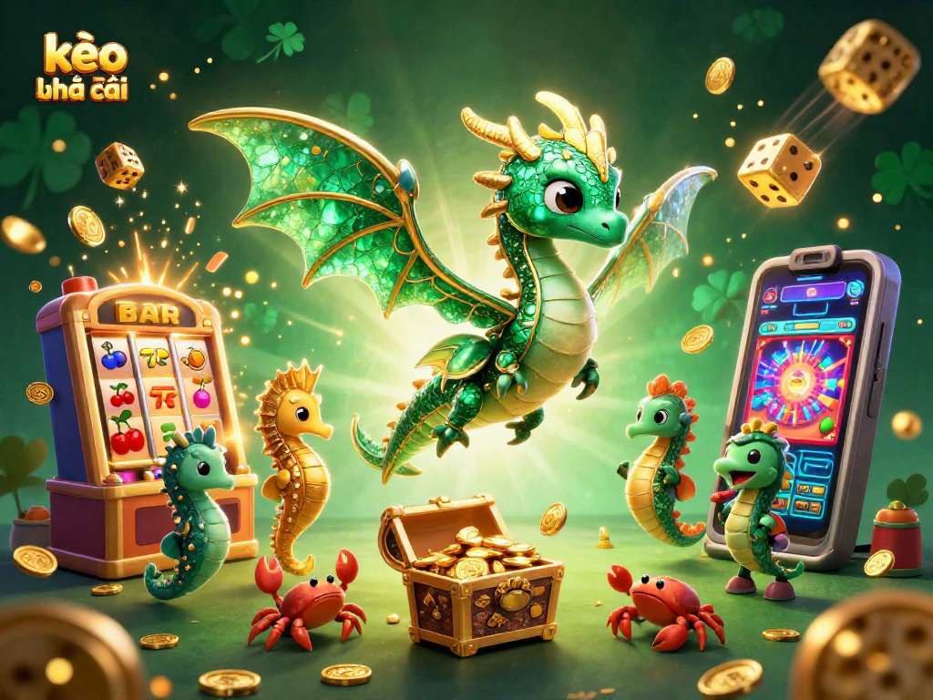 Experience the excitement of kèo nhà cái with a vibrant 3D illustration of treasures and casino elements.