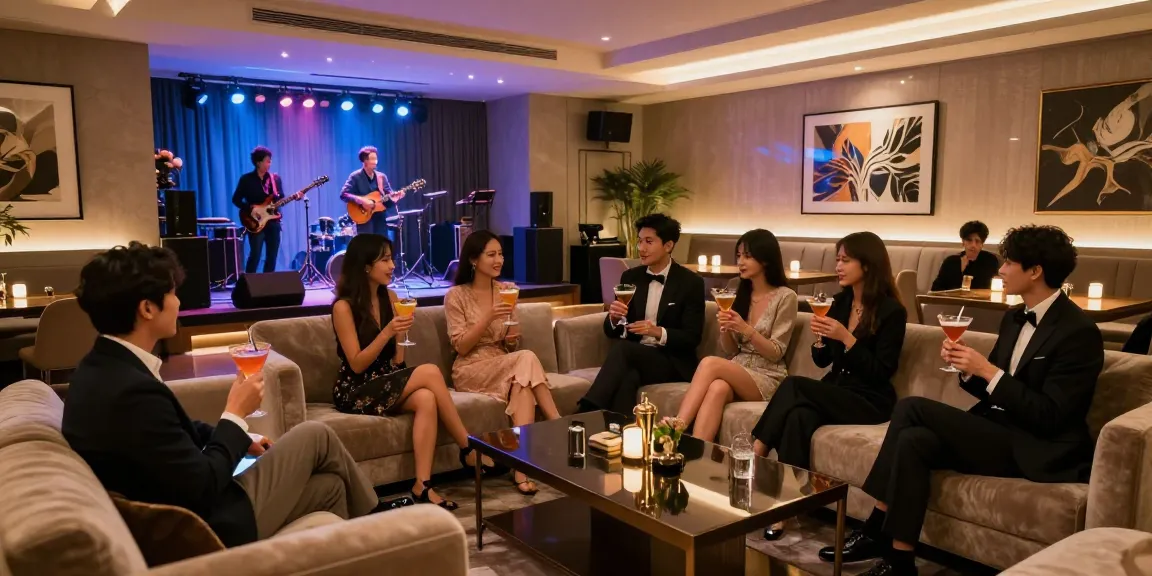 강남세이렌 쩜오에서 친구들과 함께 즐기는 고급 칵테일과 라이브 음악의 분위기