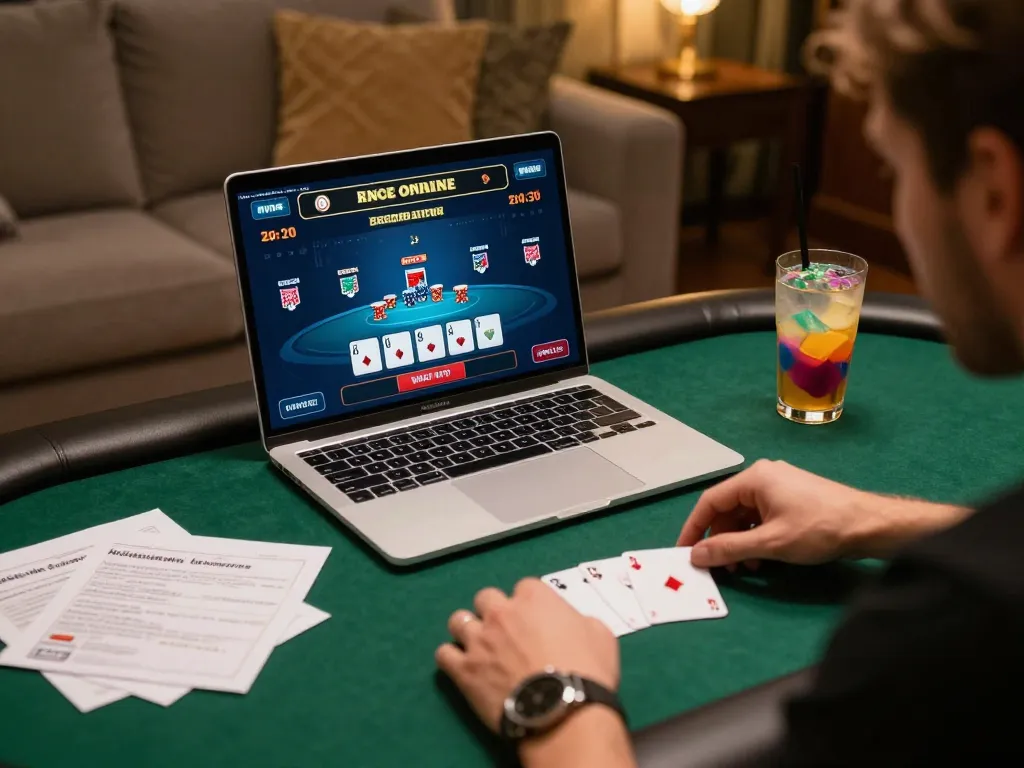 TR88 player enjoying live poker at home, highlighting strategic gameplay and cozy atmosphere