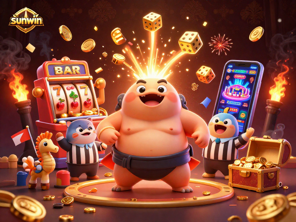 Experience sunwin excitement with a dynamic underwater casino scene featuring an animated fugu, catfish referee, and seahorse fans.