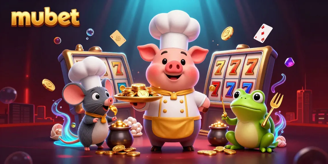 Experience high-stakes fun with mubet's casino-themed illustration featuring gold coins, charming characters, and vibrant gaming elements.