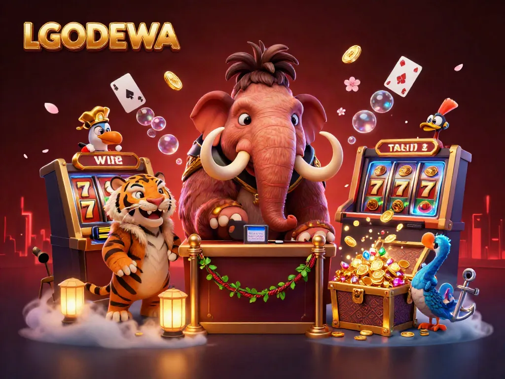 Engage with LGODEWA's vibrant gaming universe featuring 3D characters and dynamic slot elements.
