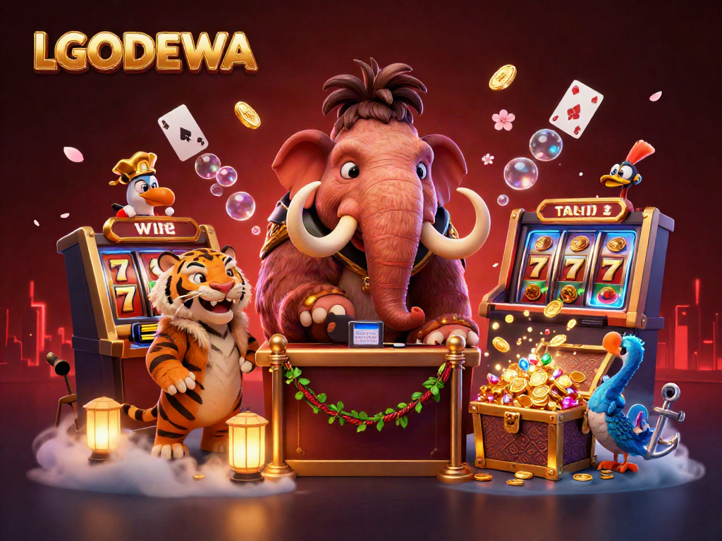 Engage with LGODEWA's vibrant gaming universe featuring 3D characters and dynamic slot elements.