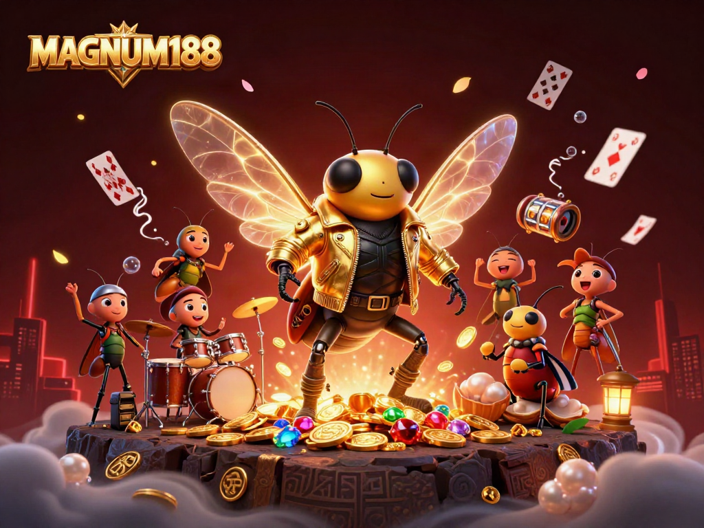 Engage with MAGNUM188's thrilling slots through a dynamic casino scene featuring vibrant, exhilarating game elements.