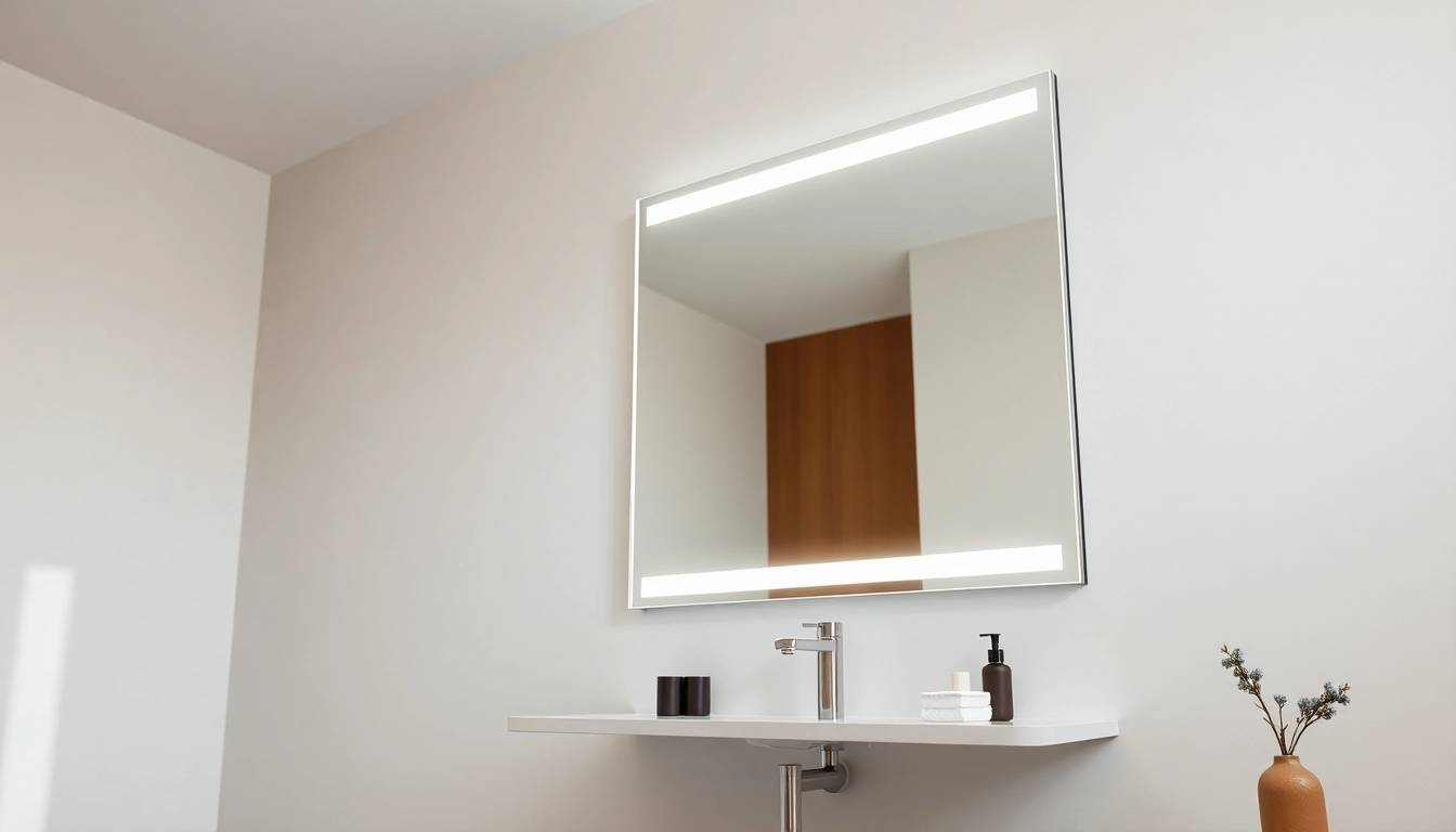 Illuminate your space with mirror and led lights featuring an elegant bathroom setting.