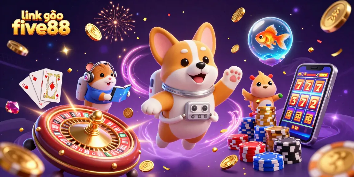 Enhance your gaming with link vào five88 at this vibrant space casino illustration featuring an astronaut corgi.