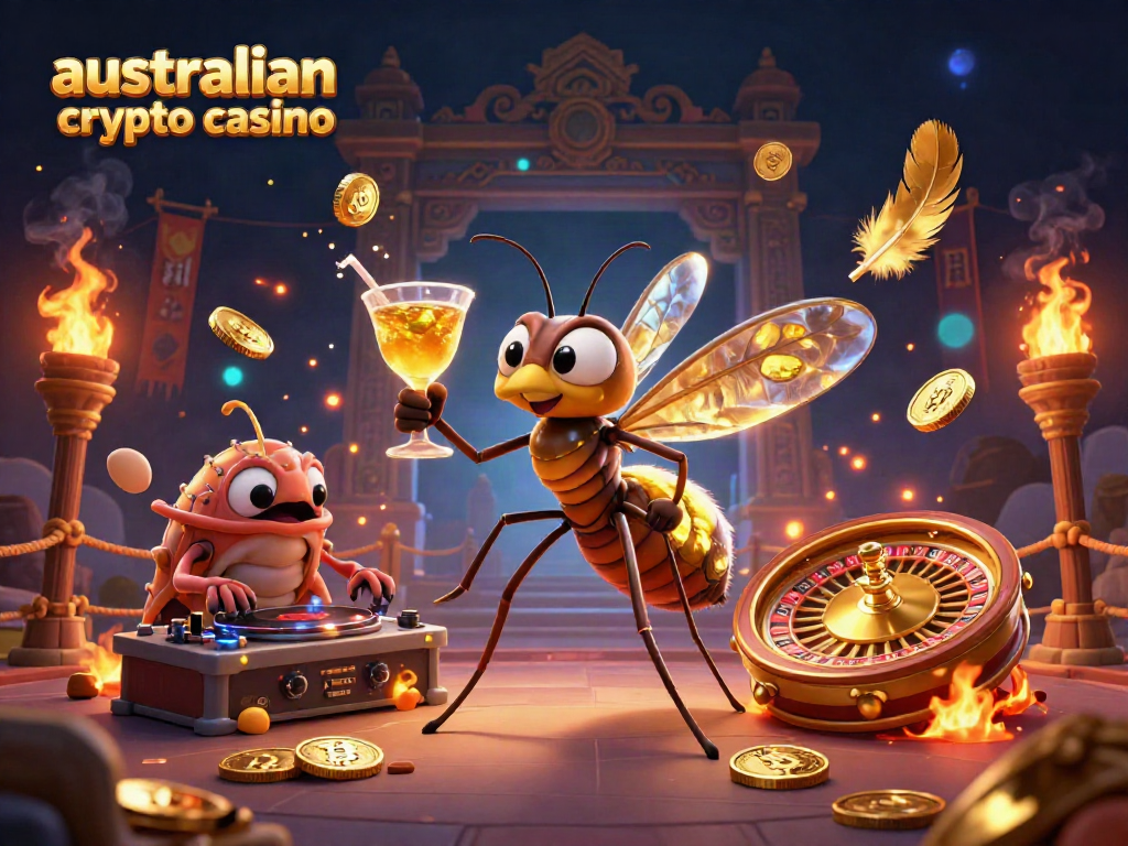 Engage with the lively scene featuring an australian crypto casino with vibrant characters and energetic elements.