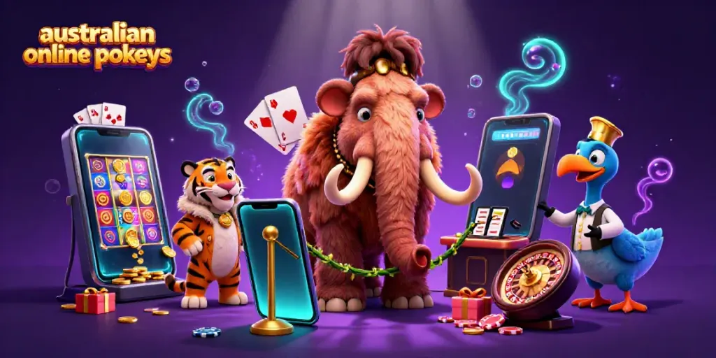 Play exciting australian online pokies with dynamic elements in a lively casino scene.