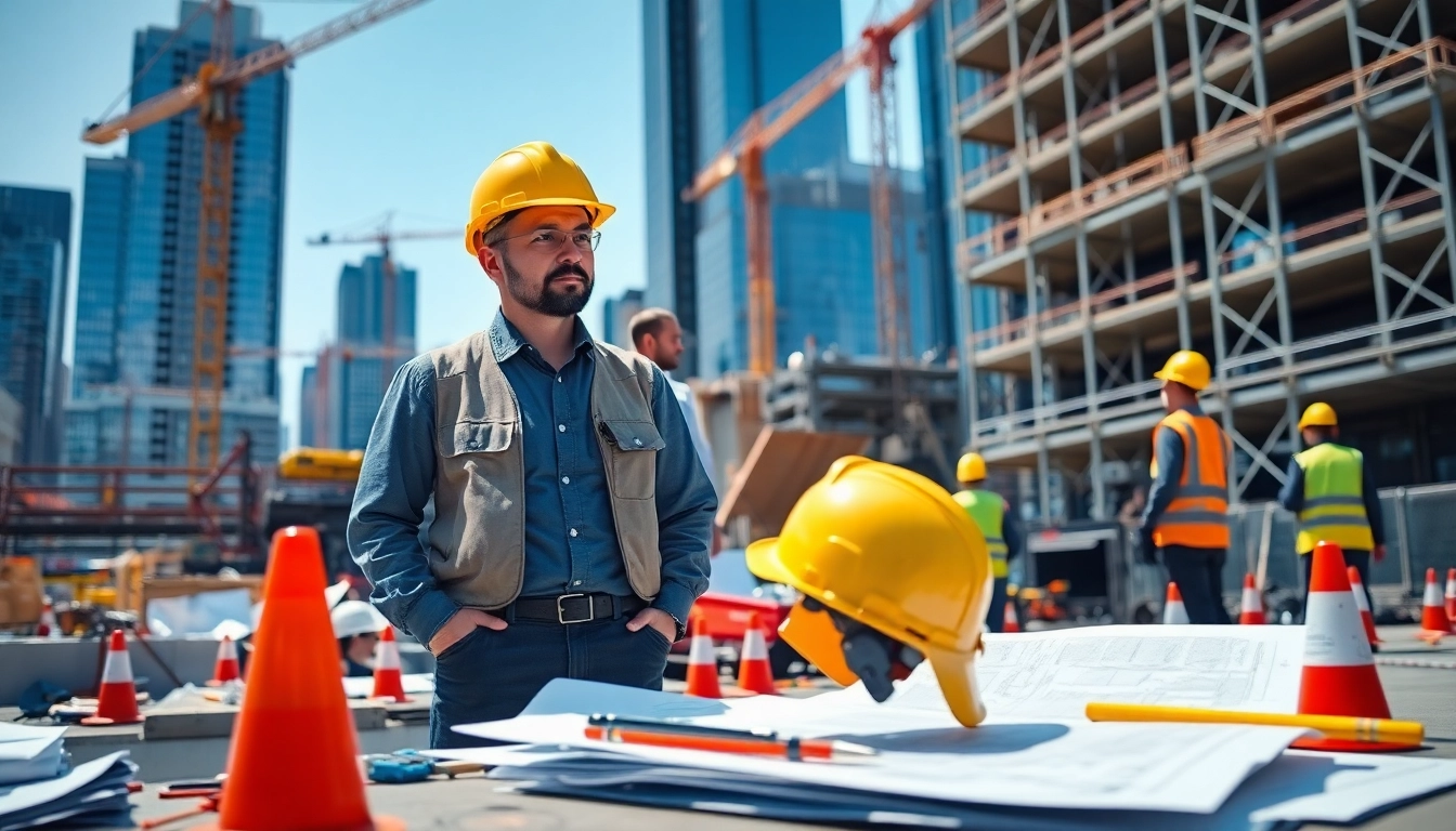 Manhattan Commercial General Contractor supervising builders on a bustling construction site.
