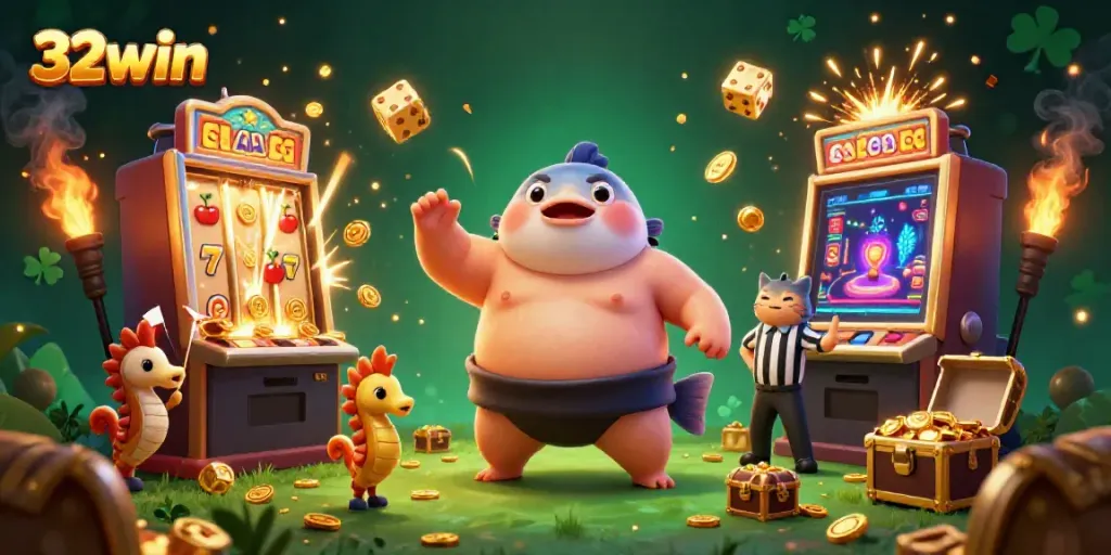 Engage in thrilling gameplay at 32win with vibrant slot machines and lively underwater casino action.