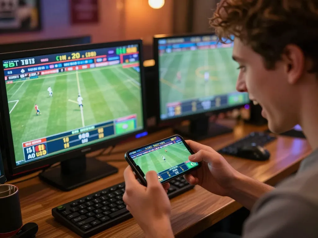 Engaging in sports betting with open88c app during live game action.