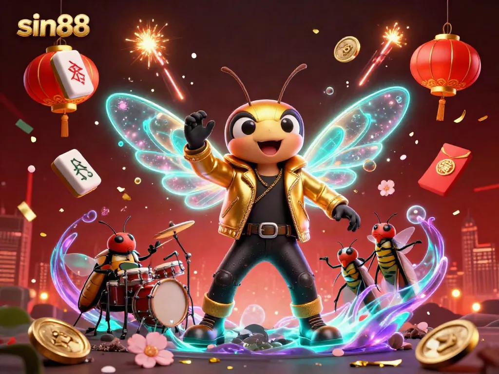 Experience winning moments at sin88 with vibrant casino elements and engaging characters in a festive atmosphere.